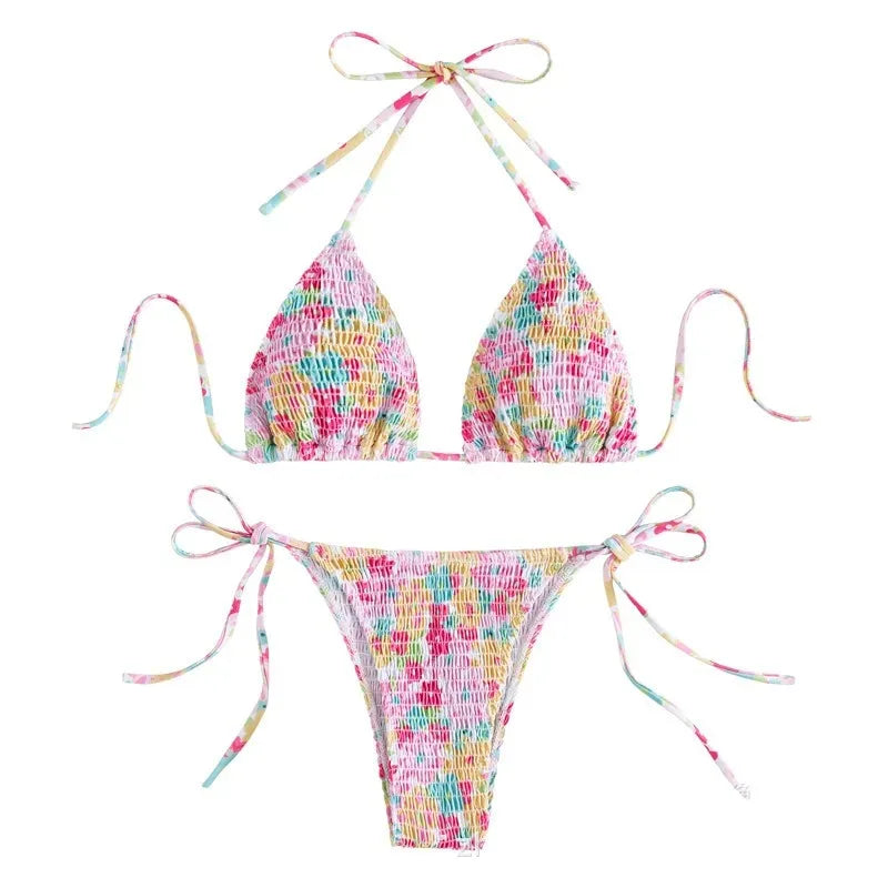 Bikini Floral Taille Haute à Nouer