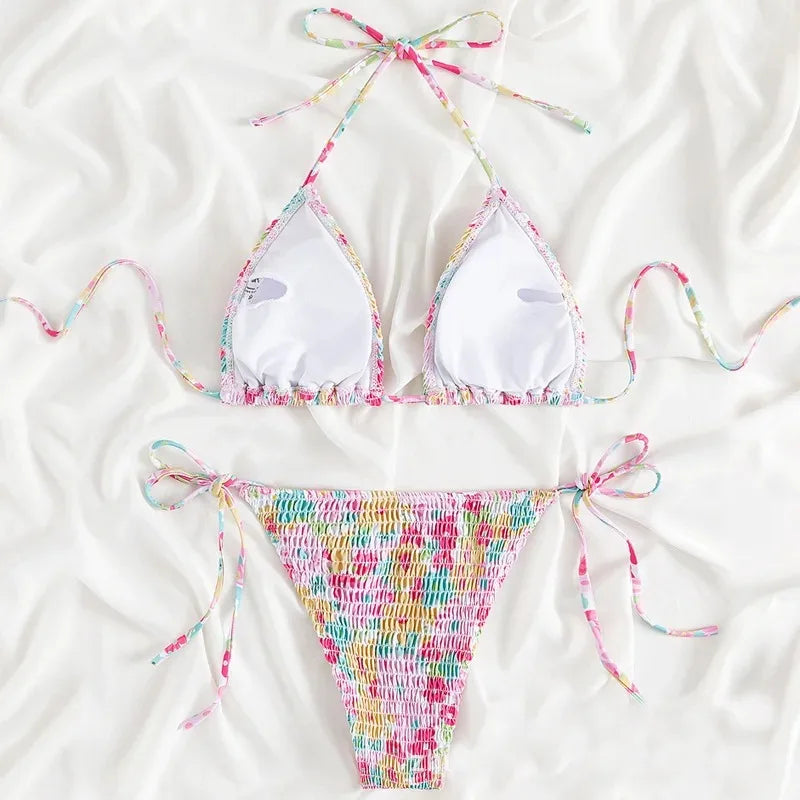 Bikini Floral Taille Haute à Nouer