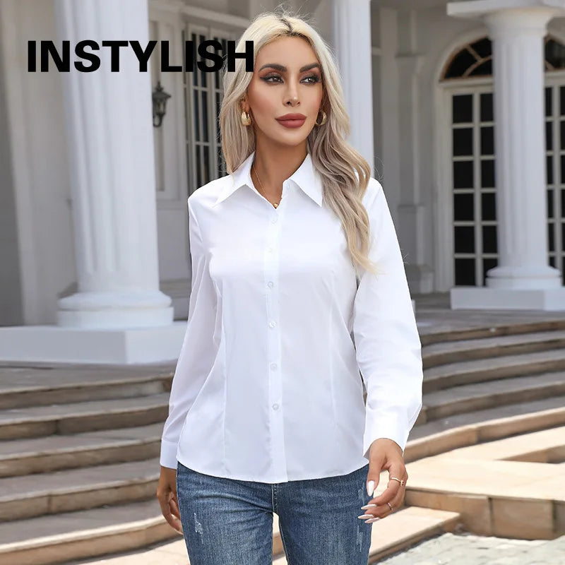Blouse Chiffon Élégante à Manches Longues – Chemise Tunique Col Rabattu Femme