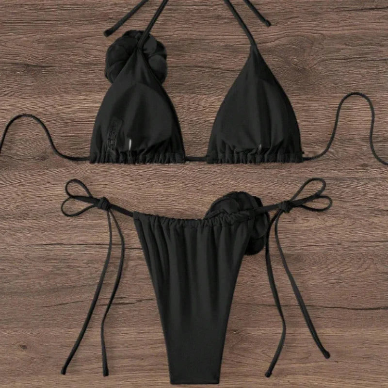 S -Bikini femme 3D floral – ensemble 2 pièces halter sexy
