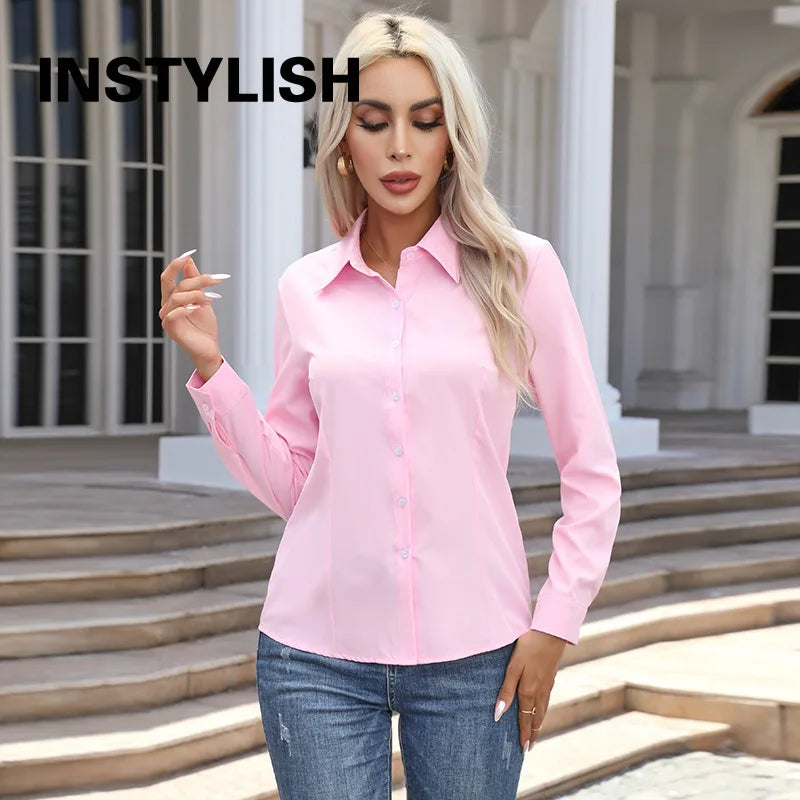 Blouse Chiffon Élégante à Manches Longues – Chemise Tunique Col Rabattu Femme