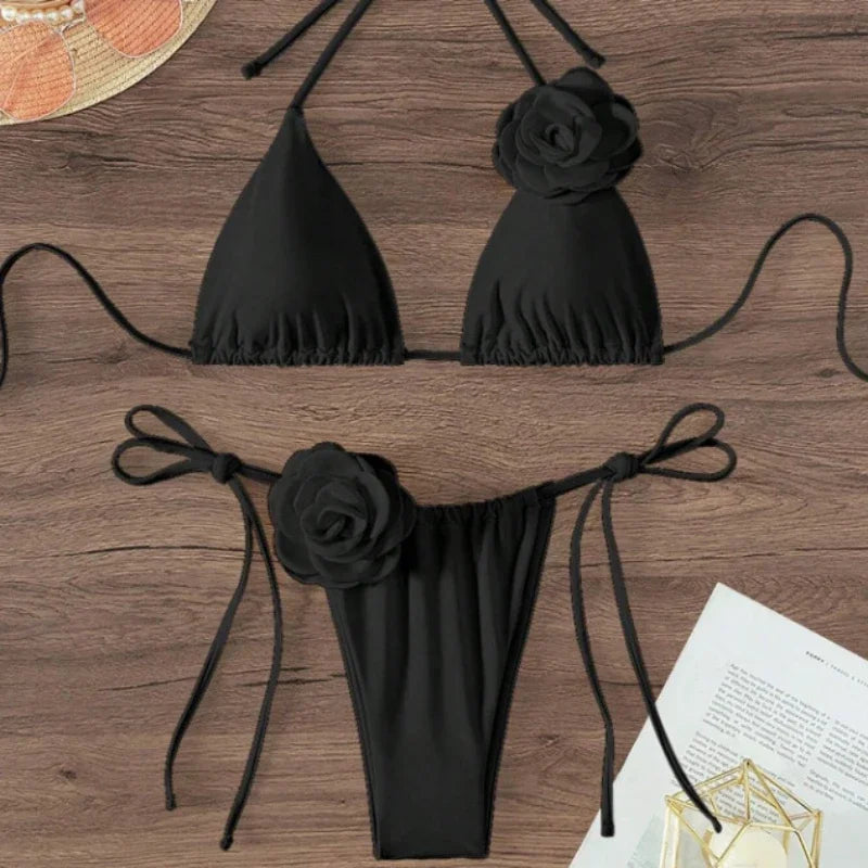 S -Bikini femme 3D floral – ensemble 2 pièces halter sexy