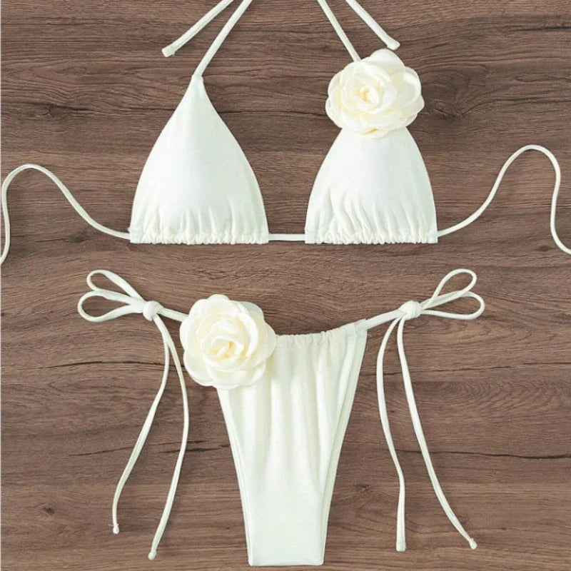 S -Bikini femme 3D floral – ensemble 2 pièces halter sexy